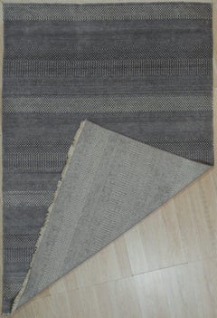 8x10 Gray Hand-Knotted Wool Viscose Striated Texture Solid Open Field Carpet Rug