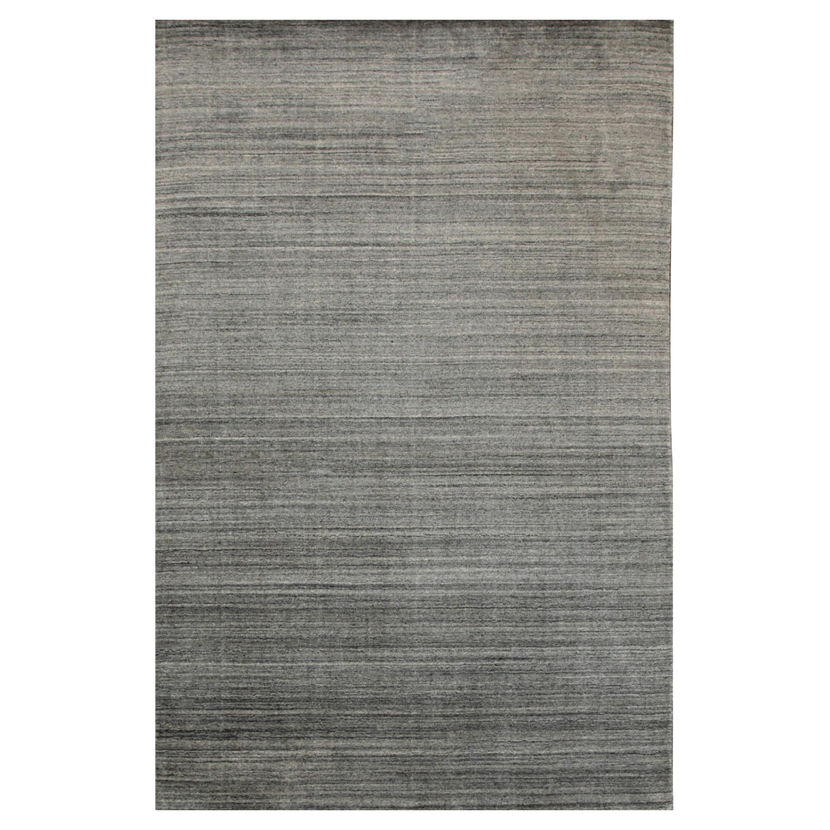 8x10 Gray Hand-Knotted Wool Viscose Subtle Striations Solid Open Field Carpet