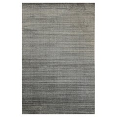 8x10 Gray Hand-Knotted Wool Viscose Subtle Striations Solid Open Field Carpet
