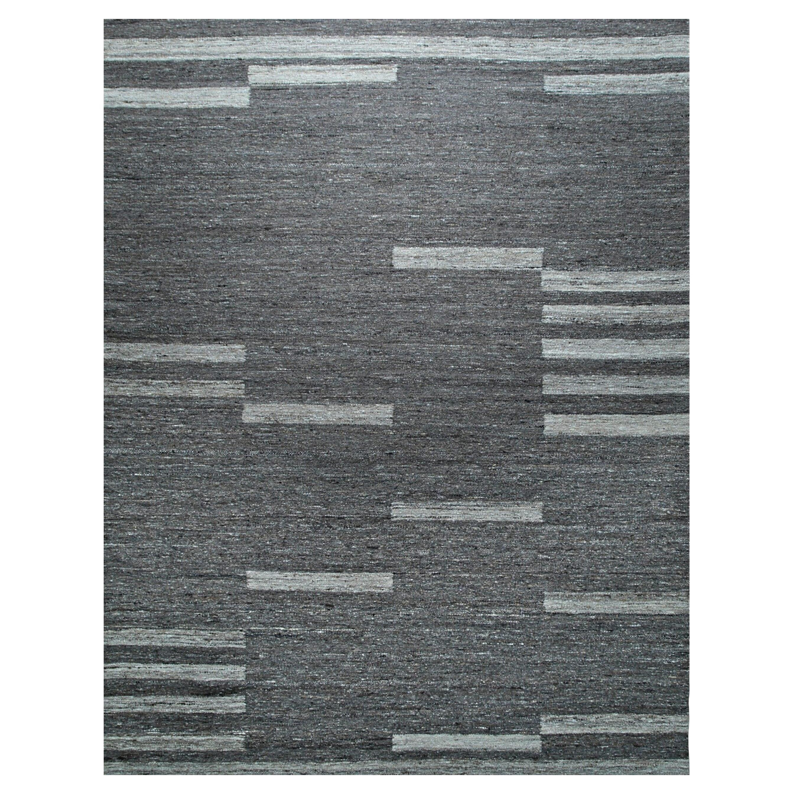 8x10 Gray Handwoven Wool Floating Rectangles Geometric Modern Carpet Rug