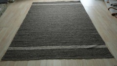 8x10 Gray Handwoven Wool Subtle Linear Banding Geometric Modern Carpet Rug