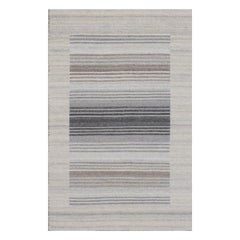 8x10 Gray Handwoven Wool Viscose Subtle Banding Geometric Modern Carpet Rug