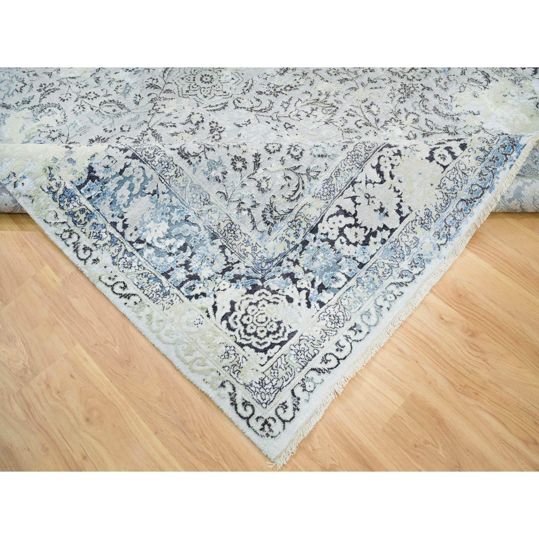 8'x10' Gris Pure Soie et Laine Noué à la Main Broken Kashan Design Tapis d'Orient Neuf - En vente à Carlstadt, NJ