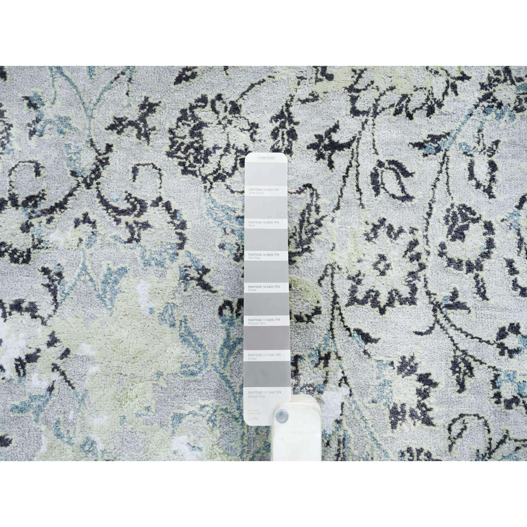 XXIe siècle et contemporain 8'x10' Gris Pure Soie et Laine Noué à la Main Broken Kashan Design Tapis d'Orient en vente