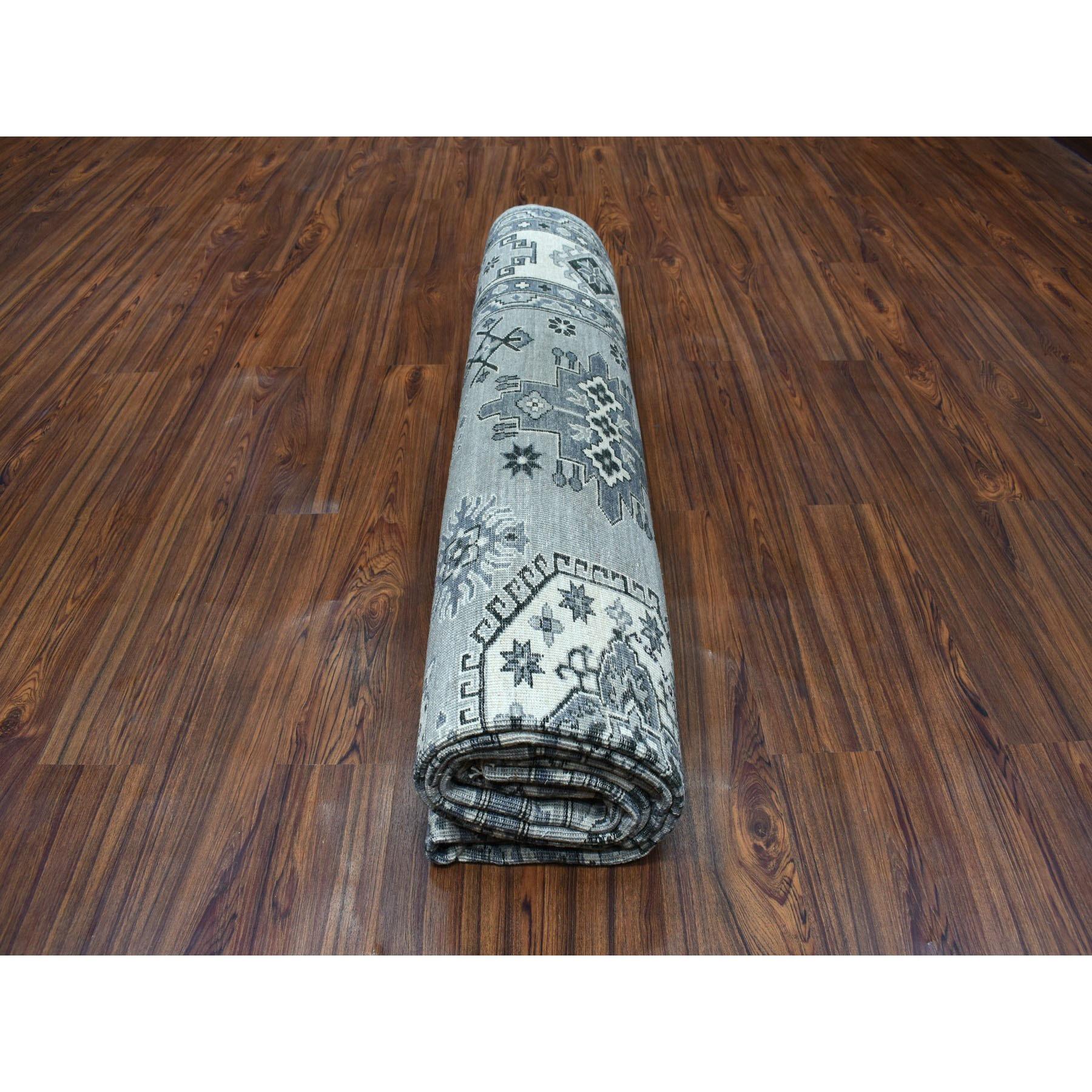 8'x10' Gray Pure Wool Hand-Knotted Peshawar With Karajeh Design Oriental Rug For Sale 4