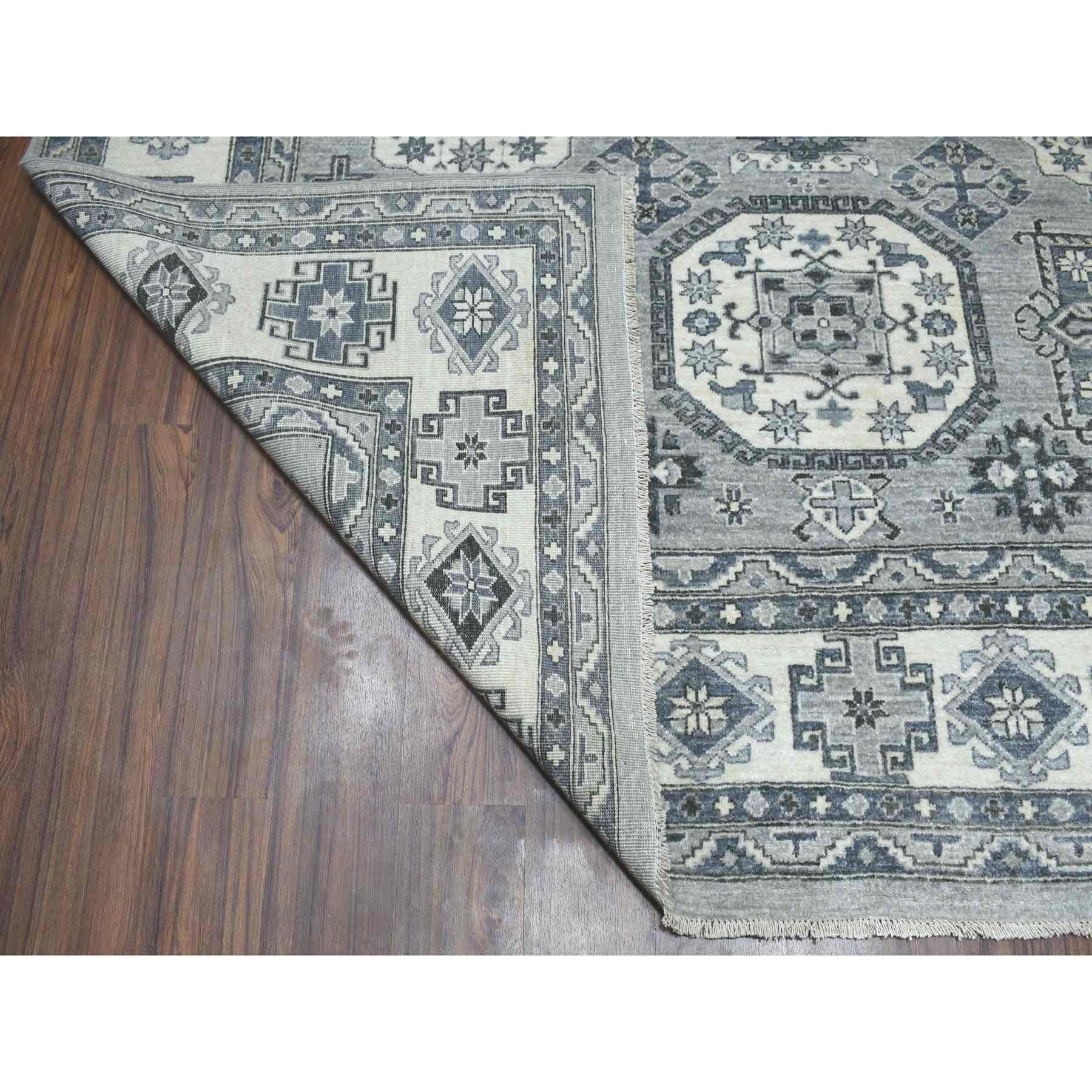 8'x10' Gray Pure Wool Hand-Knotted Peshawar With Karajeh Design Oriental Rug In New Condition For Sale In Carlstadt, NJ