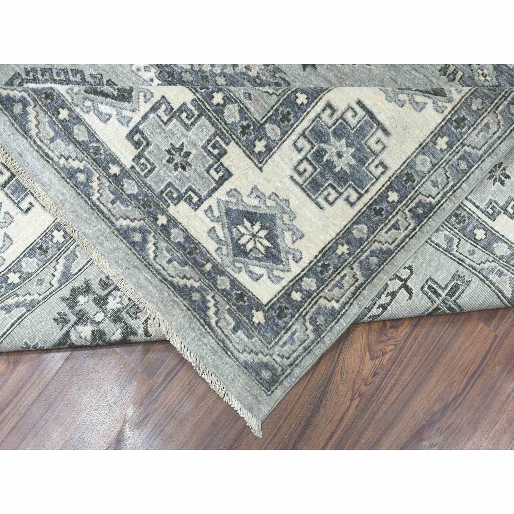 8'x10' Gray Pure Wool Hand-Knotted Peshawar With Karajeh Design Oriental Rug For Sale 1