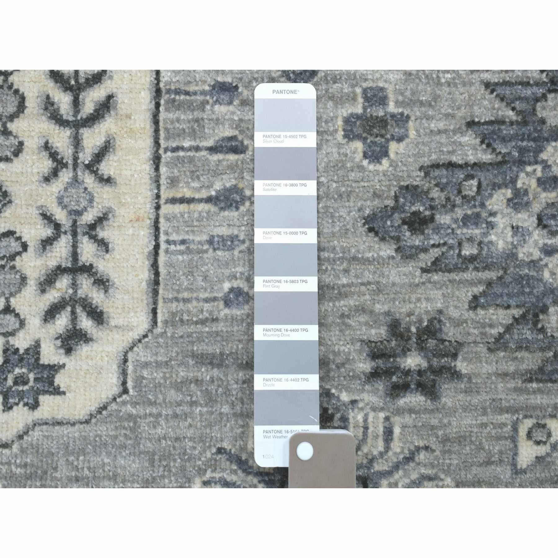 8'x10' Gray Pure Wool Hand-Knotted Peshawar With Karajeh Design Oriental Rug For Sale 2
