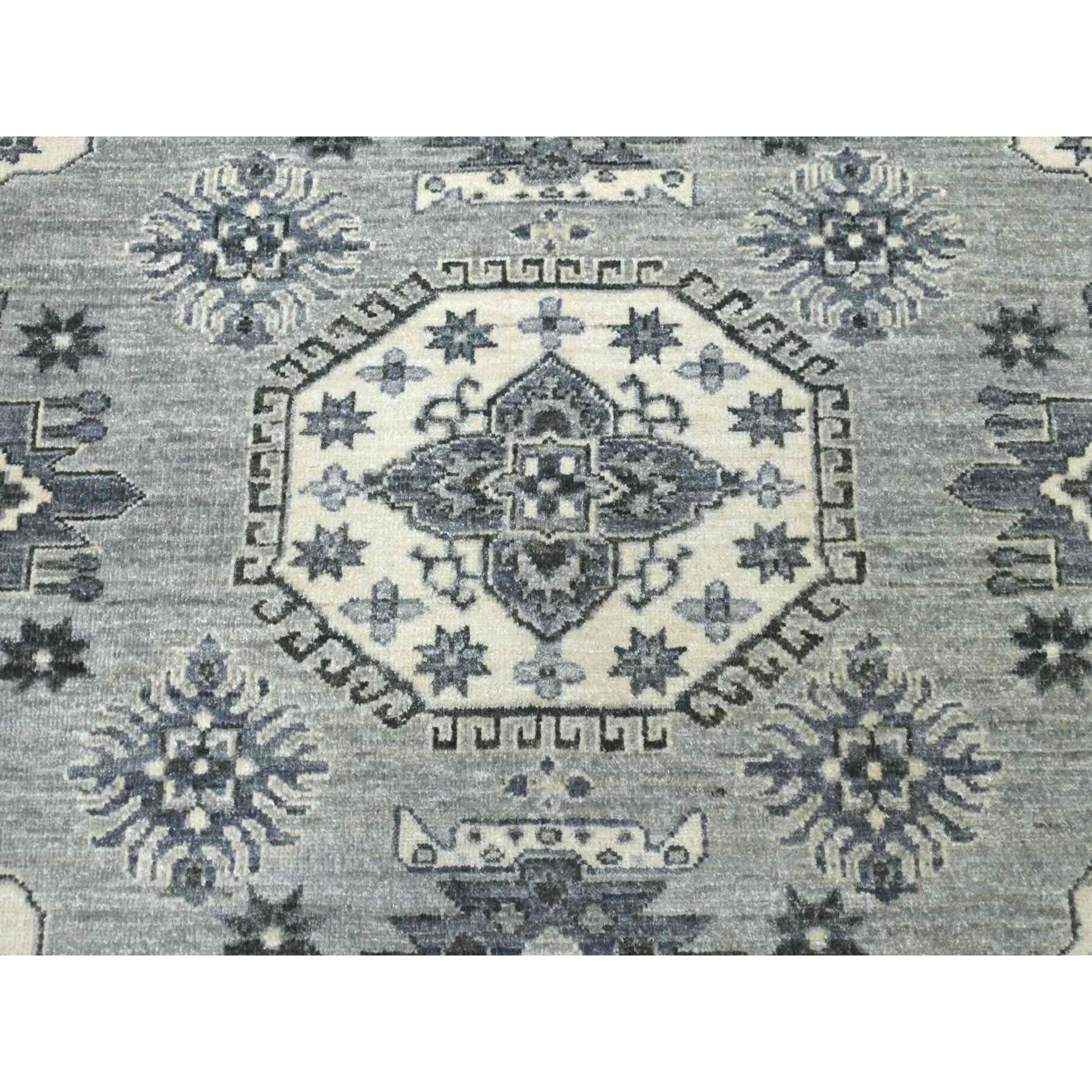 8'x10' Gray Pure Wool Hand-Knotted Peshawar With Karajeh Design Oriental Rug For Sale 3