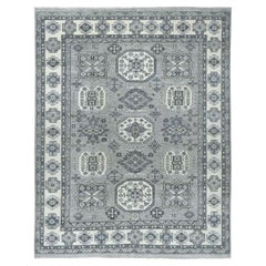 8'x10' Grauer handgeknüpfter orientalischer Teppich aus reiner Wolle mit Karajeh-Design und Karajeh-Design
