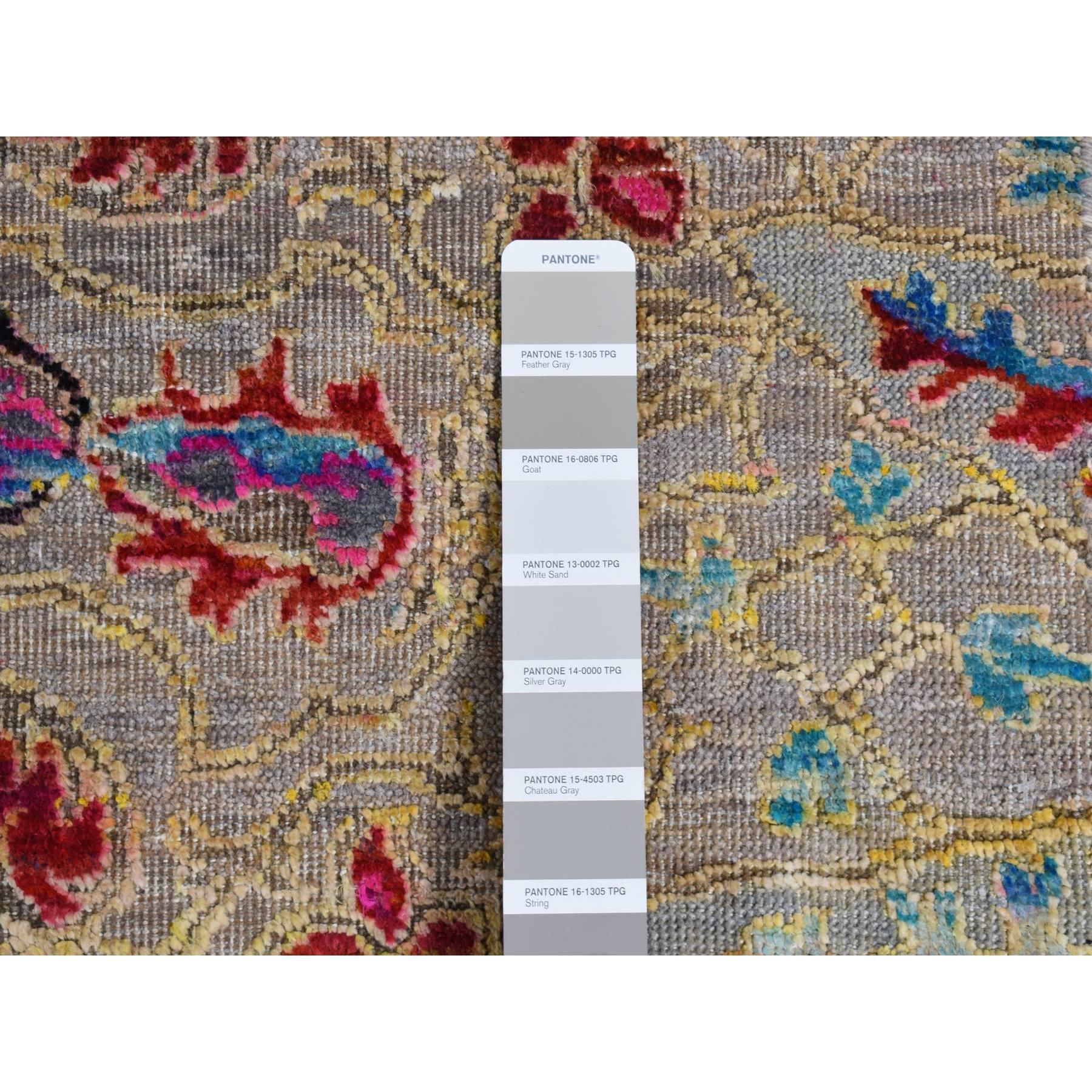 Contemporary 8'x10' Gray Silk and Wool Colorful Maharaja Design Hand Knotted Rug For Sale
