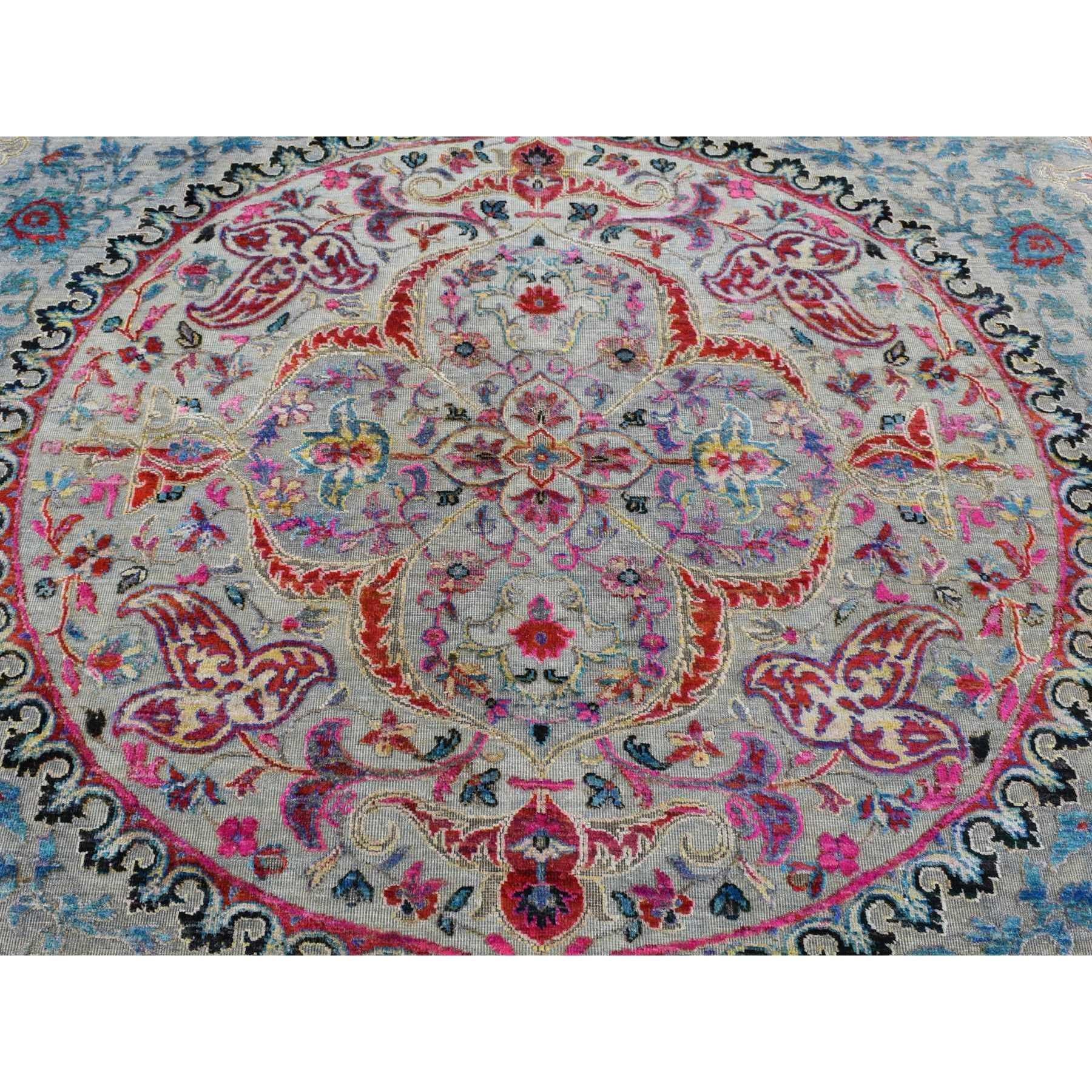 8'x10' Gray Silk and Wool Colorful Maharaja Design Hand Knotted Rug For Sale 1