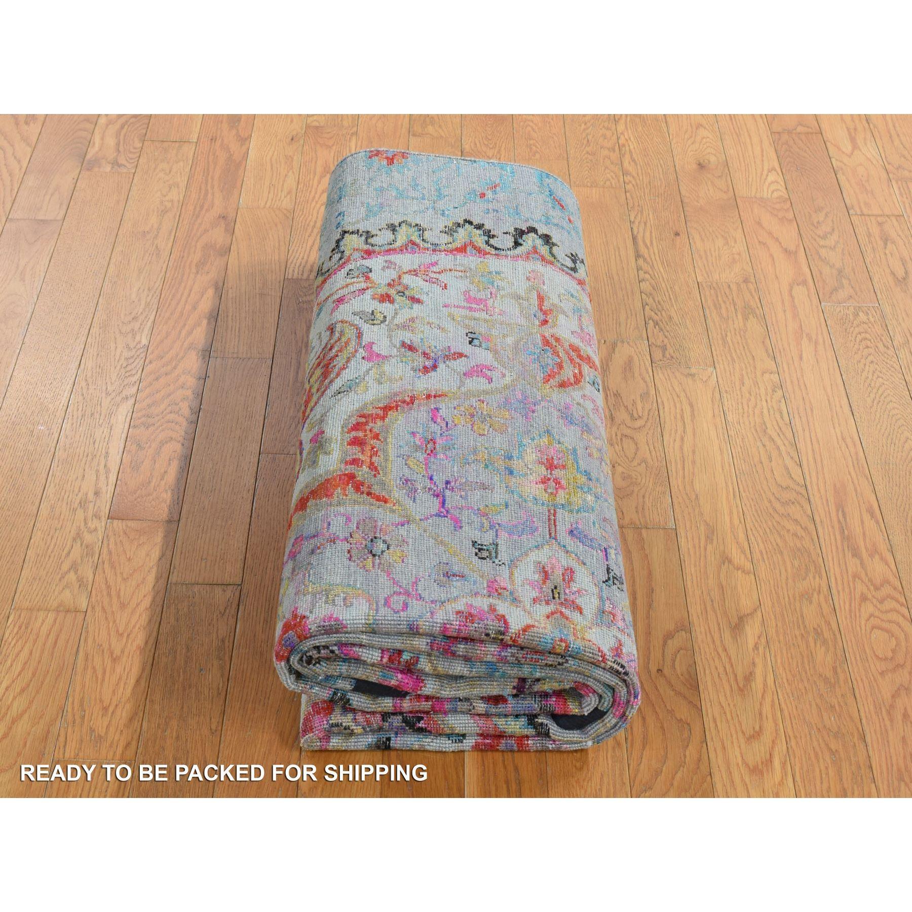 8'x10' Gray Silk and Wool Colorful Maharaja Design Hand Knotted Rug For Sale 2