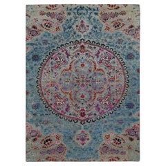 8'x10' Gray Silk and Wool Colorful Maharaja Design Hand Knotted Rug