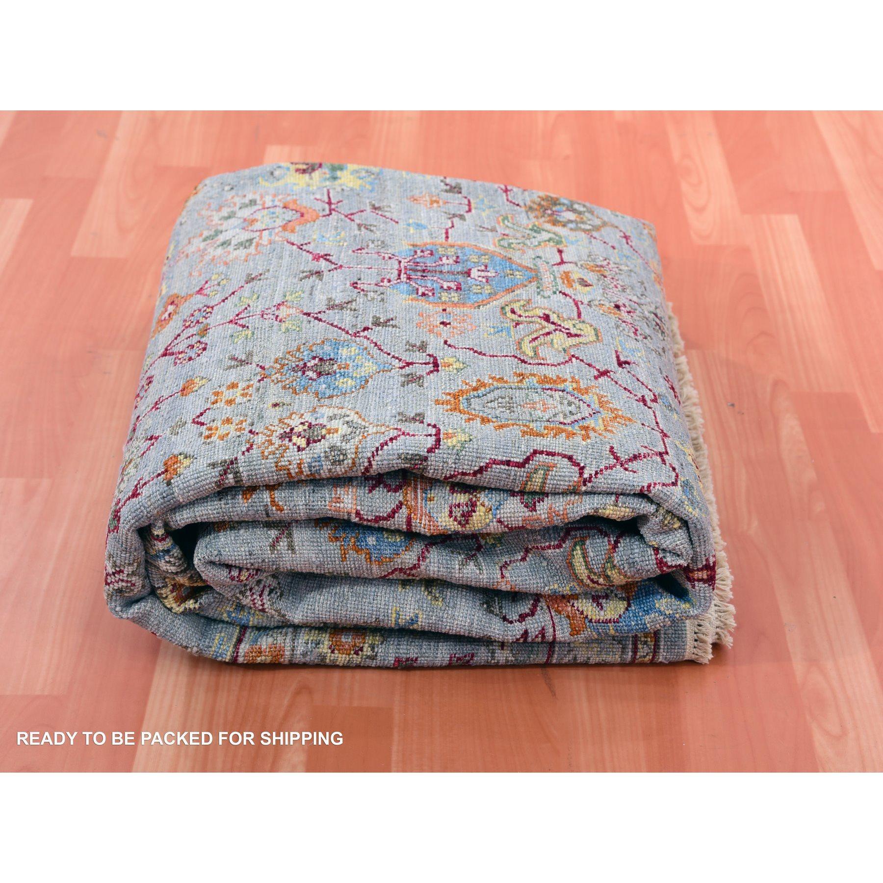 8'x10' Grauer Sultanabad Reimagined Leaf Design Cropped Thin Wool Hand Knotted Rug im Angebot 3
