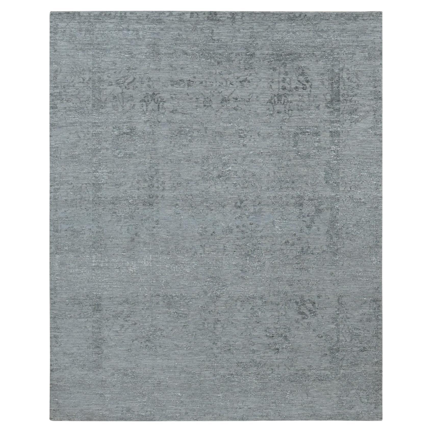 8
x10
 Grau, Tabriz Erased and Broken Design, Wolle und Seide Handgeknüpfter Teppich im Angebot