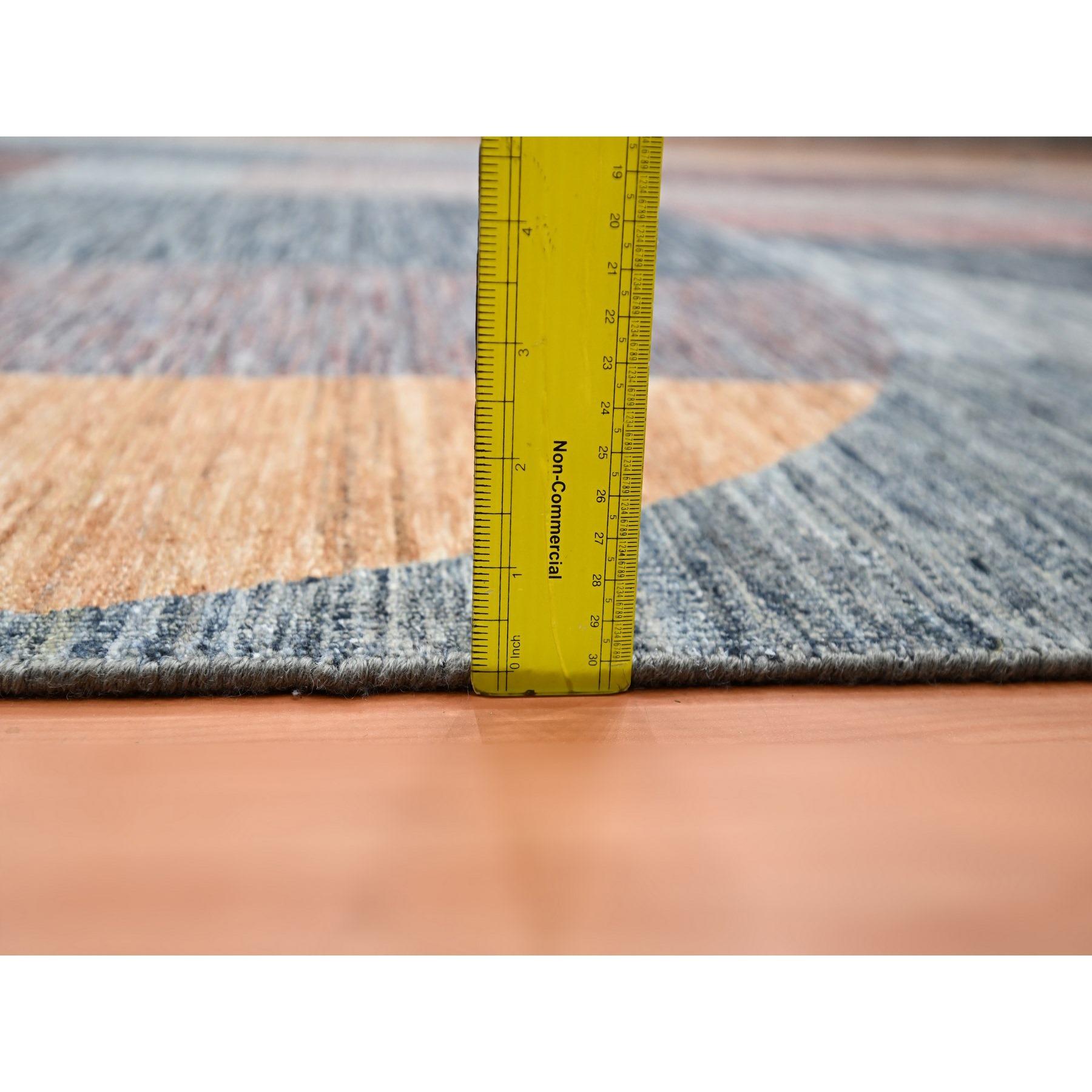 8'x10' Gray with Brown Modern and Mid Century Inspired Hand Knotted All Wool Rug For Sale 3