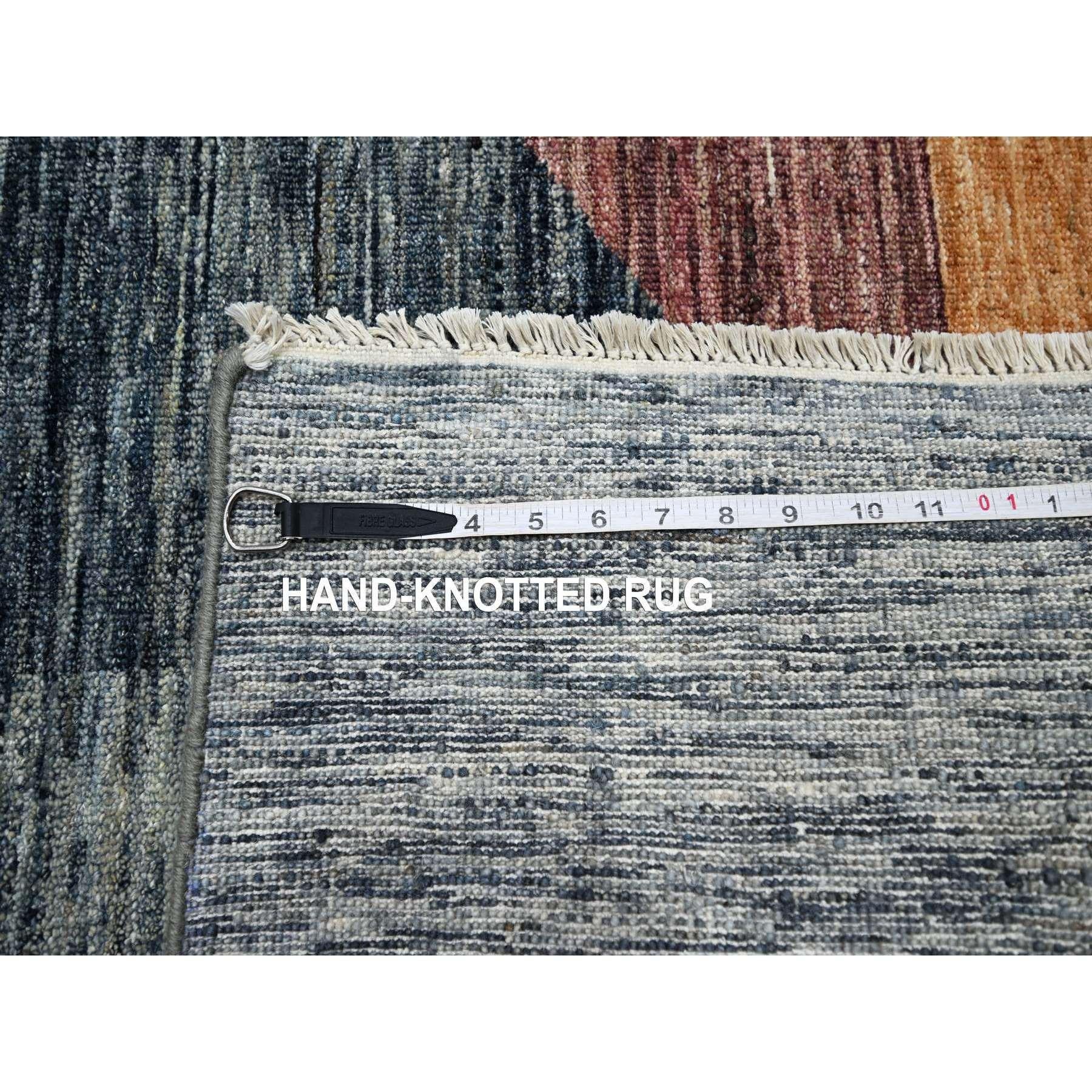8'x10' Gray with Brown Modern and Mid Century Inspired Hand Knotted All Wool Rug For Sale 4