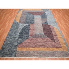 8'x10' Gray with Brown Modern and Mid Century Inspired Hand Knotted All Wool Rug