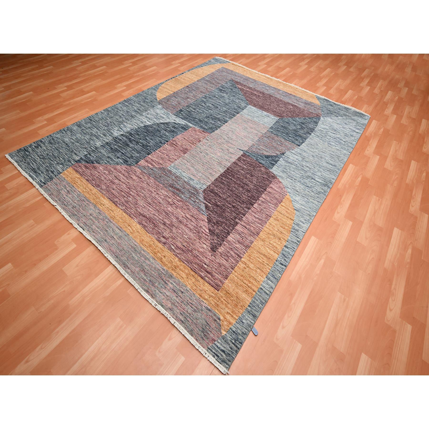 Bauhaus 8'x10' Gray with Brown Modern and Mid Century Inspired Hand Knotted All Wool Rug For Sale