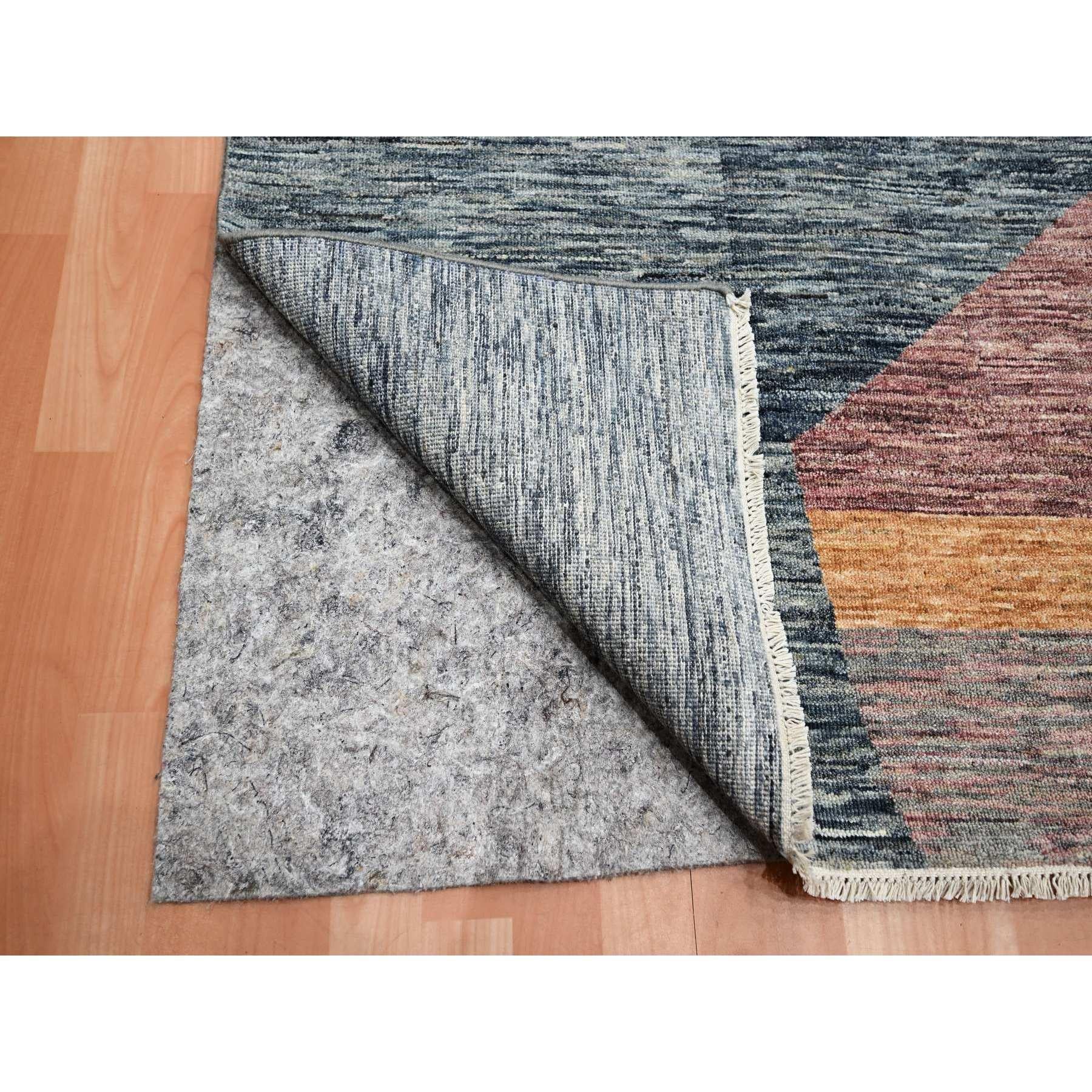 Indian 8'x10' Gray with Brown Modern and Mid Century Inspired Hand Knotted All Wool Rug For Sale