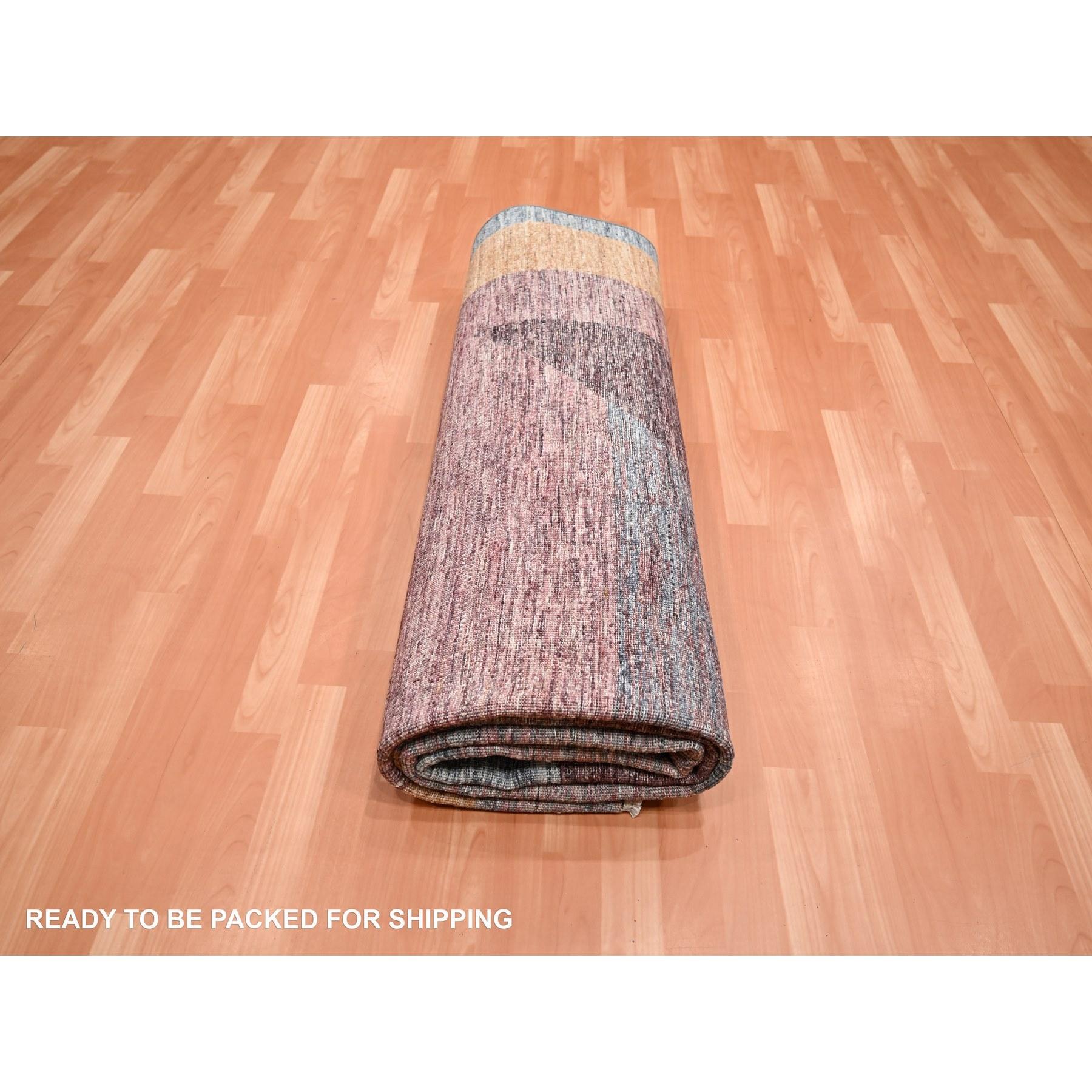 8'x10' Gray with Brown Modern and Mid Century Inspired Hand Knotted All Wool Rug For Sale 2