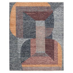 8'x10' Grau mit Brown Modern und Mid Century Inspired Hand Knotted All Wool Rug