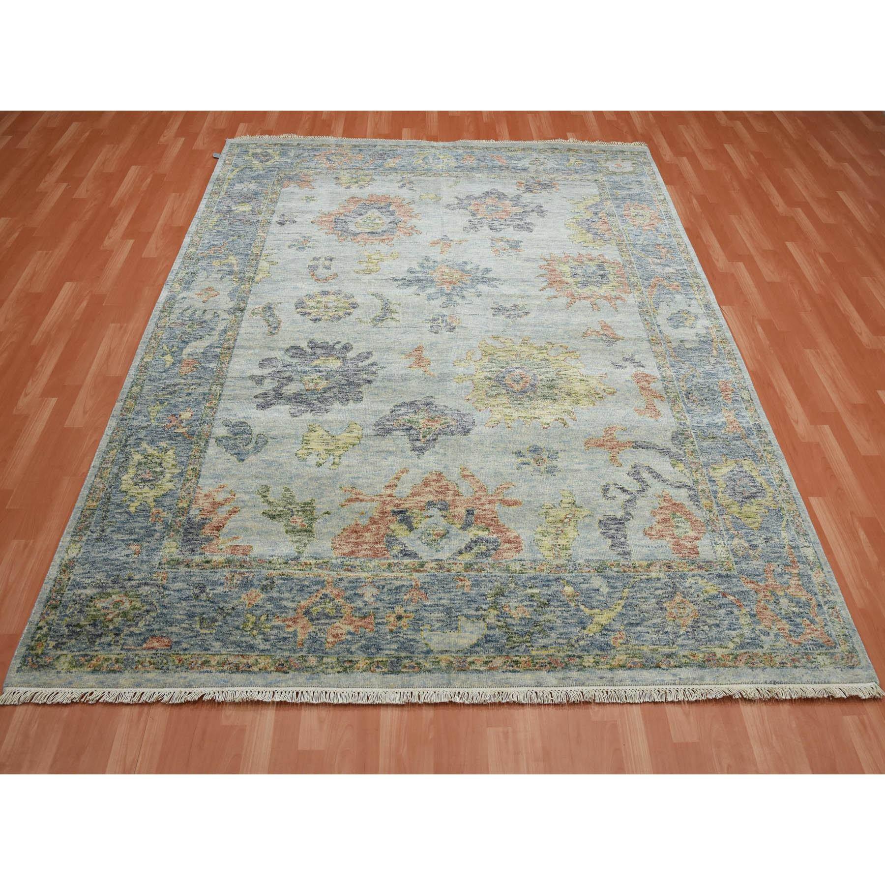 Indien 8'x10' Tapis d'Orient en laine grise nouée à la main Oushak Salt and Pepper Design en vente