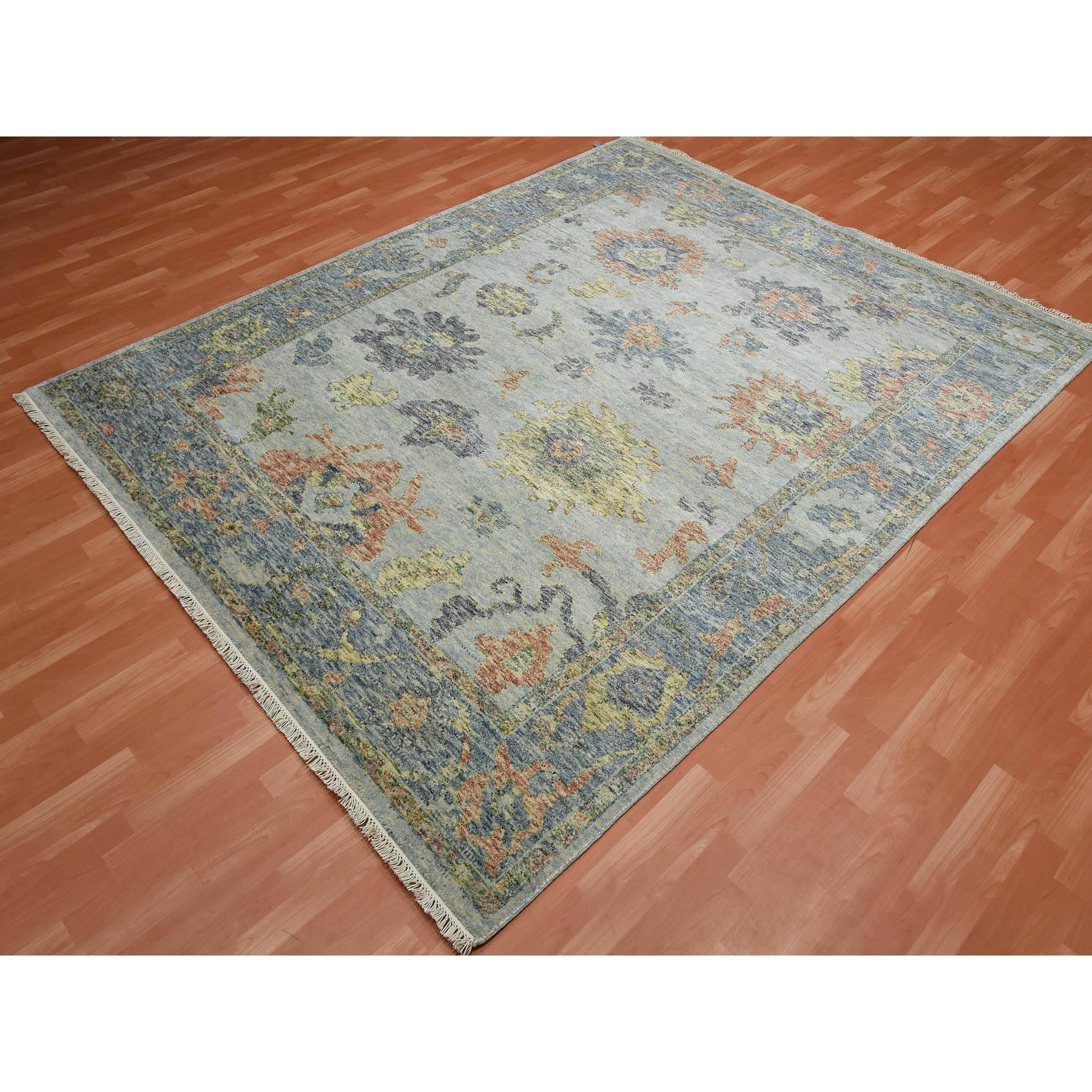 Noué à la main 8'x10' Tapis d'Orient en laine grise nouée à la main Oushak Salt and Pepper Design en vente