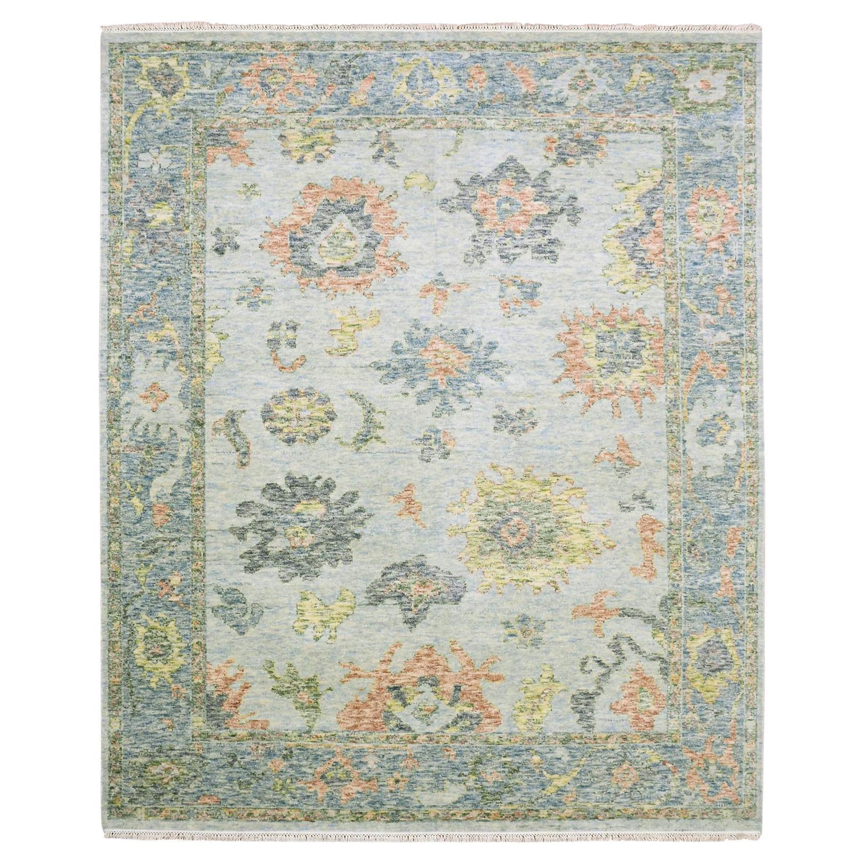 8'x10' Tapis d'Orient en laine grise nouée à la main Oushak Salt and Pepper Design en vente