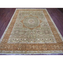 8'x10' Verde 14° secolo Dinastia Mamluke Modello annodato a mano Tappeto di lana morbida