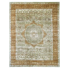 8'x10' Verde 14° secolo Dinastia Mamluke Modello annodato a mano Tappeto di lana morbida