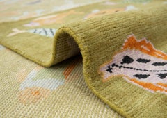 Tappeto 8x10 in lana Feal morbida come il peluche, annodato a mano, con motivi di pesci colorati verdi (G - 14143)