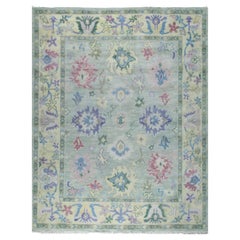 8x10 Green Hand-Knotted Wool Pastel Floral Field Classic Traditional Carpet Rug