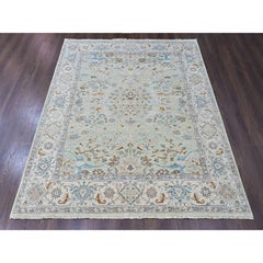 8'x10' Green Oushak with Floral Motifs Hand Knotted Pure Wool Oriental Rug
