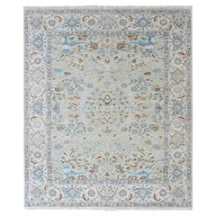 8'x10' Green Oushak with Floral Motifs Hand Knotted Pure Wool Oriental Rug