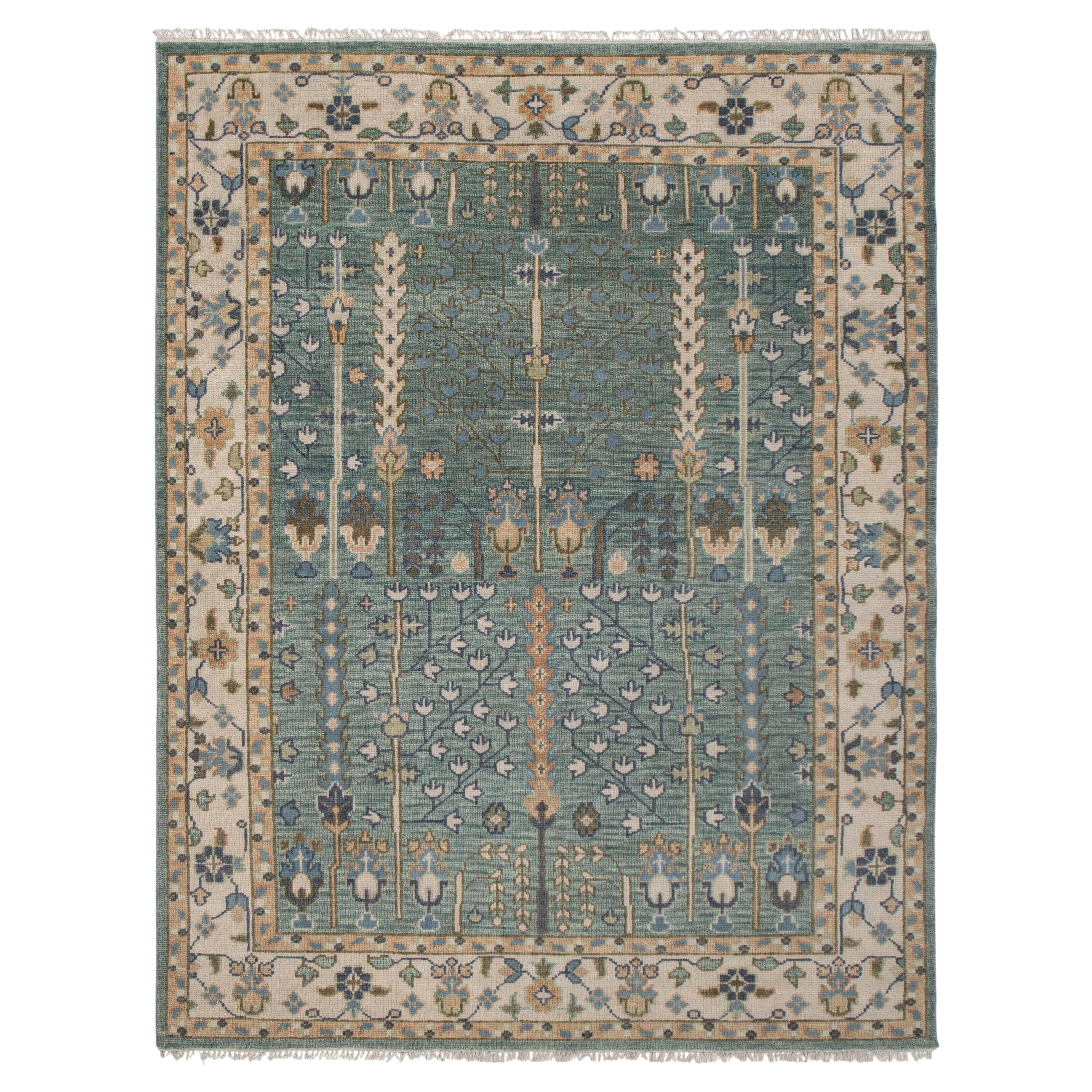 8x10 Green Tree Of Life Hand Knotted Wool Rug ( G - 11505 ) For Sale
