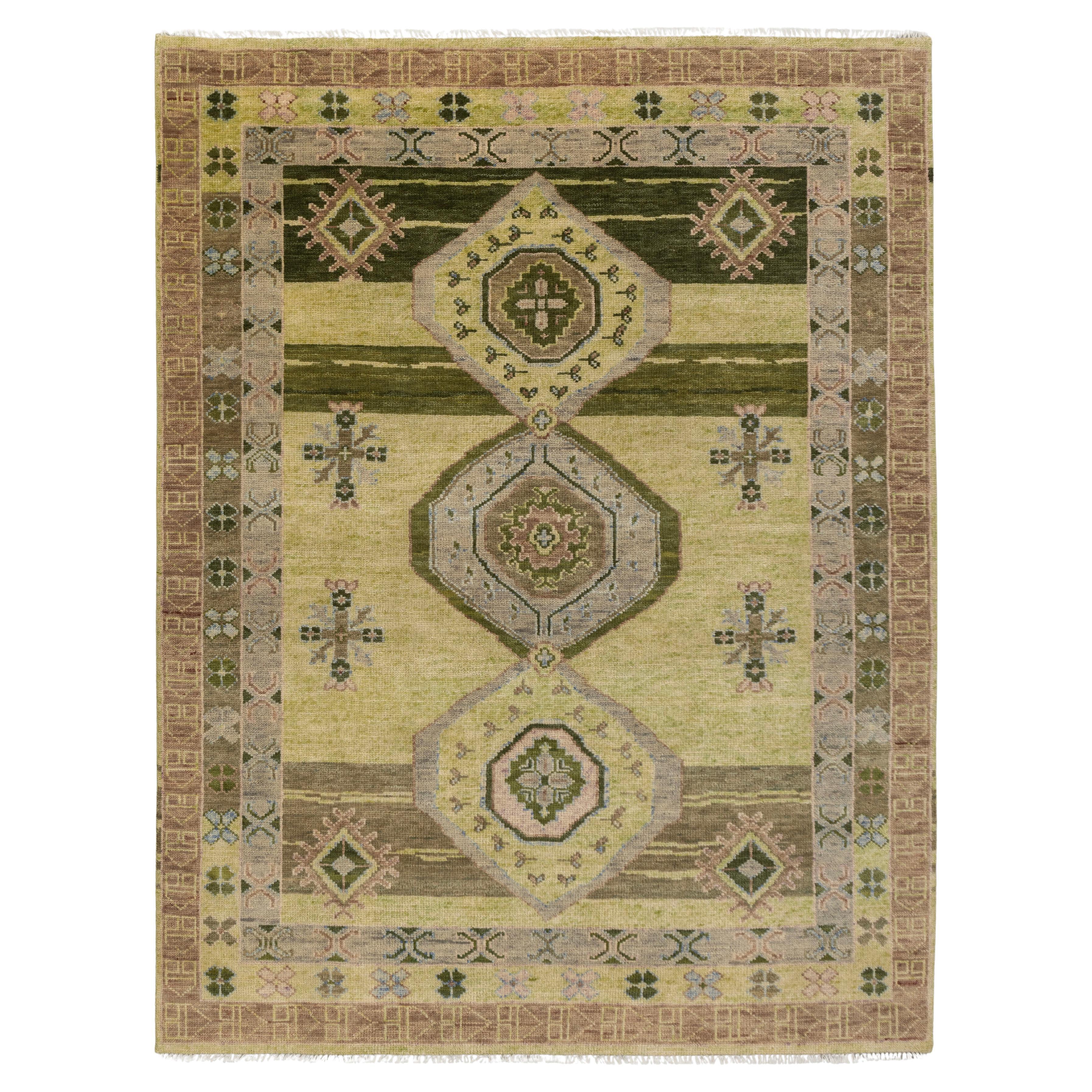8x10 Green Vintage Style Khotan Persian Oushak Hand Knotted Wool Rug ( G-9417 )