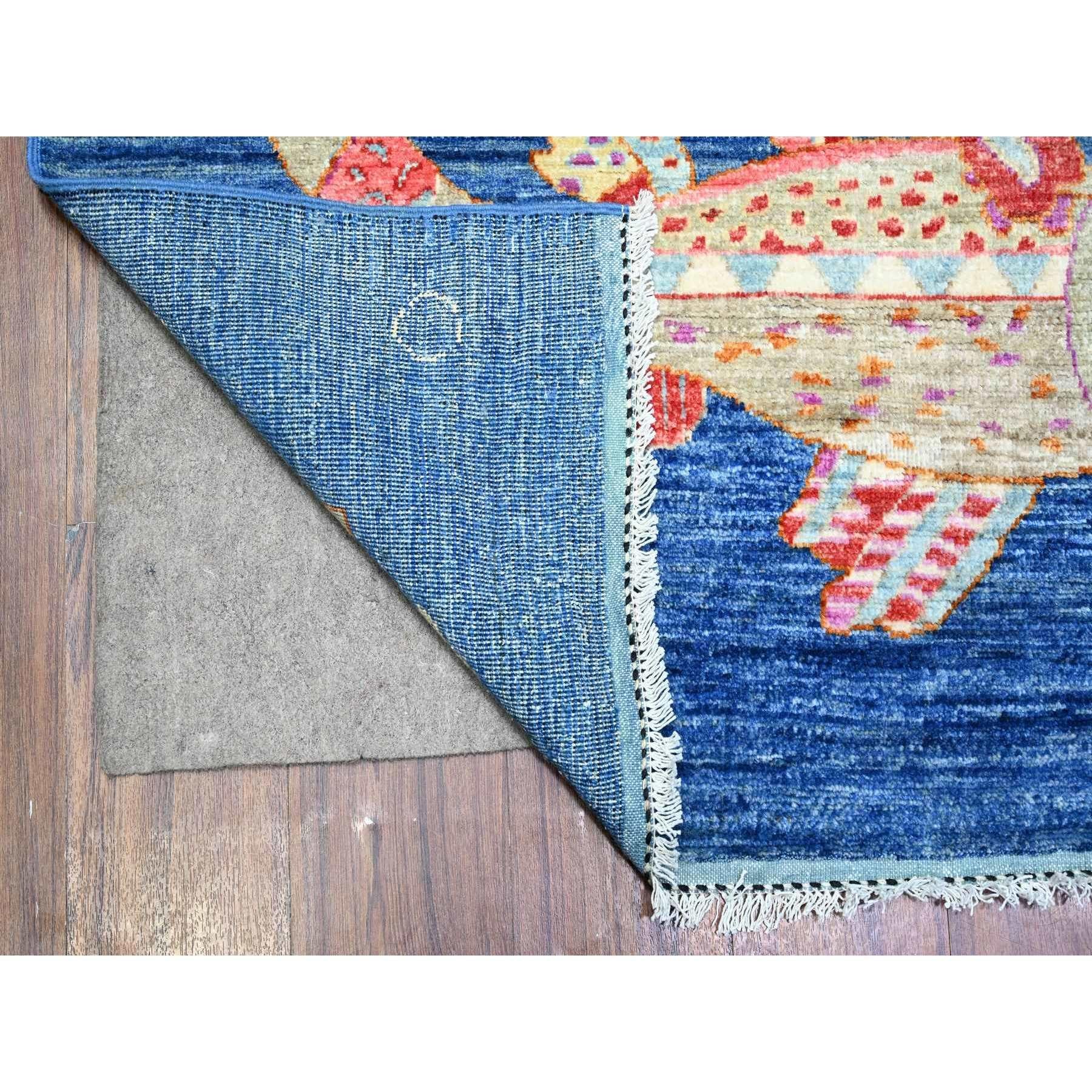 8'x10' Gruta Azul Anudada a Mano Peshawar Oceanic Fish Design Alfombra de Lana Vibrante Afgano en venta
