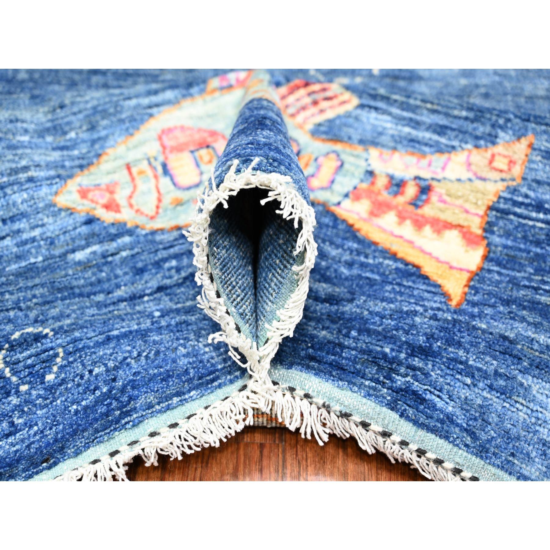 8'x10' Gruta Azul Anudada a Mano Peshawar Oceanic Fish Design Alfombra de Lana Vibrante Anudado a mano en venta