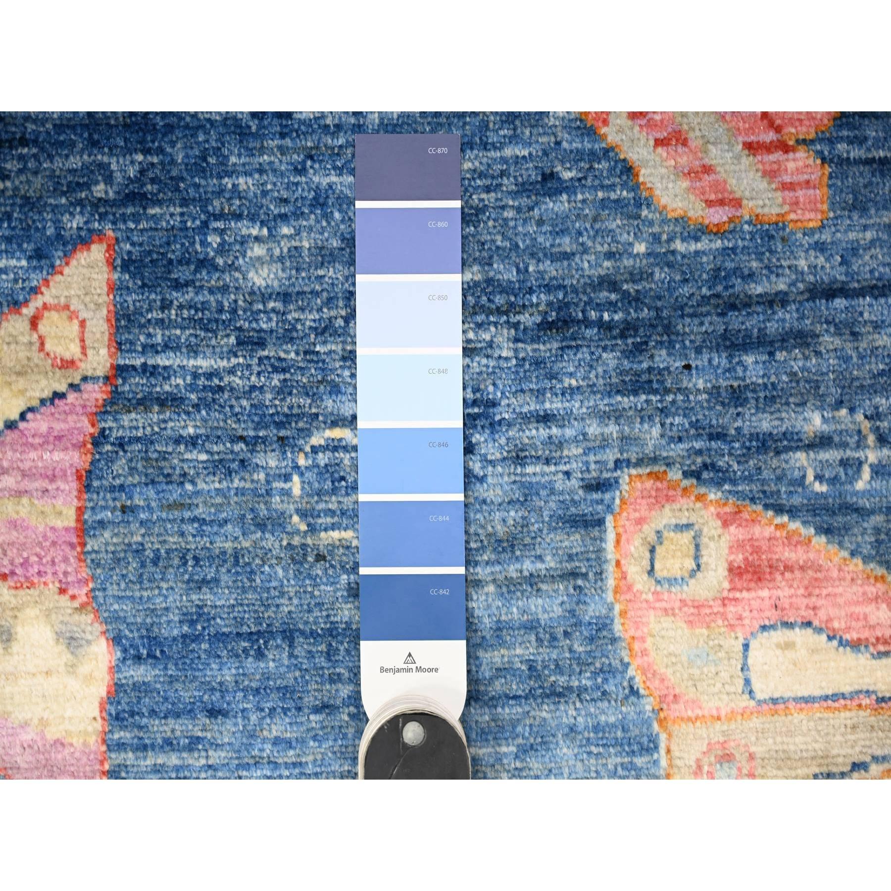 8'x10' Gruta Azul Anudada a Mano Peshawar Oceanic Fish Design Alfombra de Lana Vibrante Siglo XXI y contemporáneo en venta