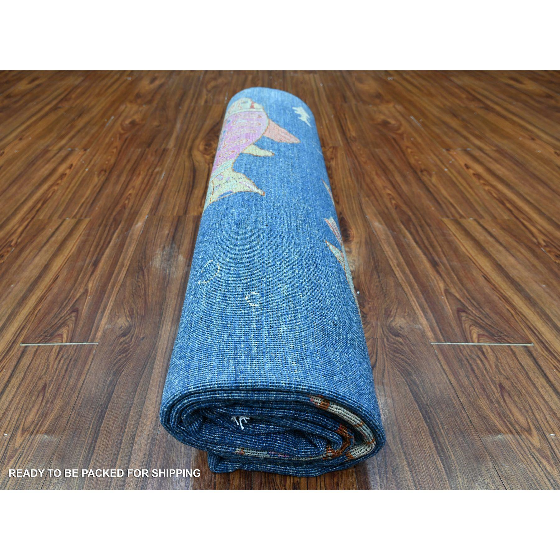 8'x10' Gruta Azul Anudada a Mano Peshawar Oceanic Fish Design Alfombra de Lana Vibrante en venta 2