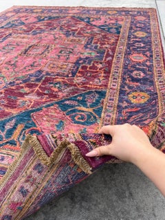 Hand-Knotted Afghan Heriz Serapi Area Rug  Ruby Red Magenta Violet