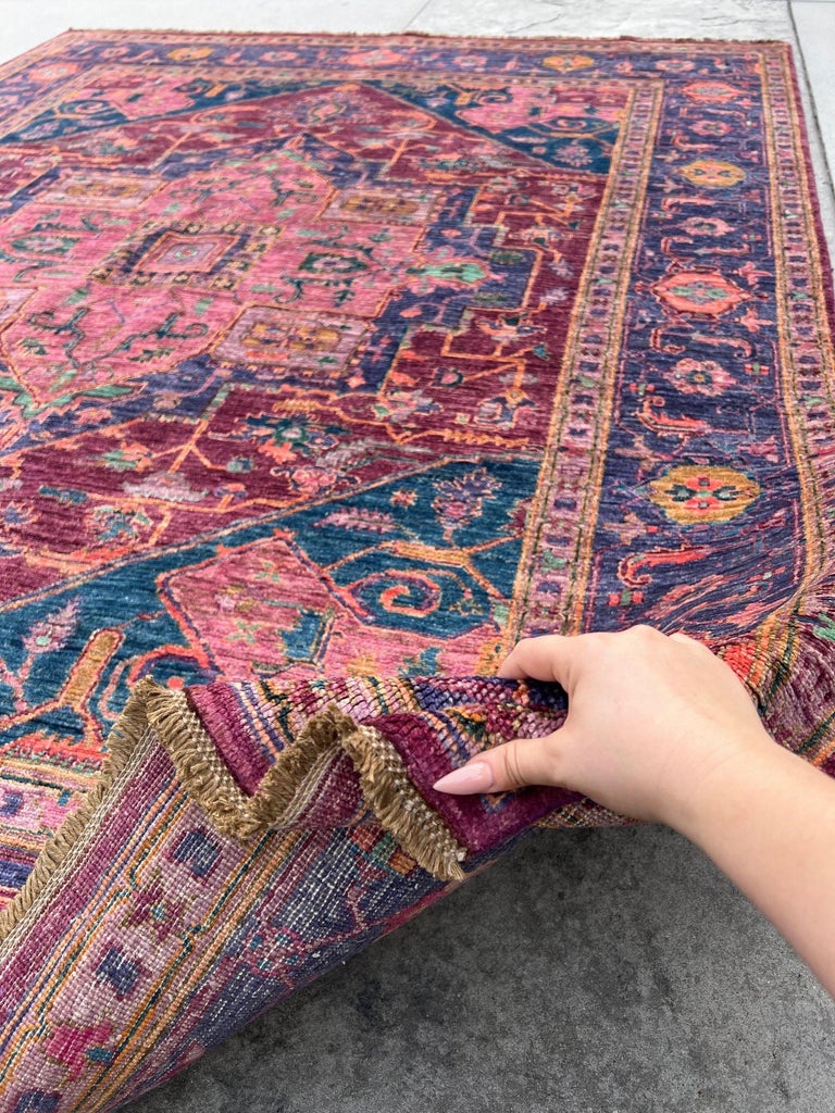 HandKnotted Afghan Heriz Serapi Area Rug Ruby Red Magenta Violet at
