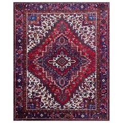 8x10 Hand-Knotted Old Heriz Rug – Bold Red 
Blue Geometric Design