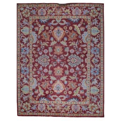 8x10 Hand-Knotted Burgundy Wool Traditional Floral Oushak Area Rug