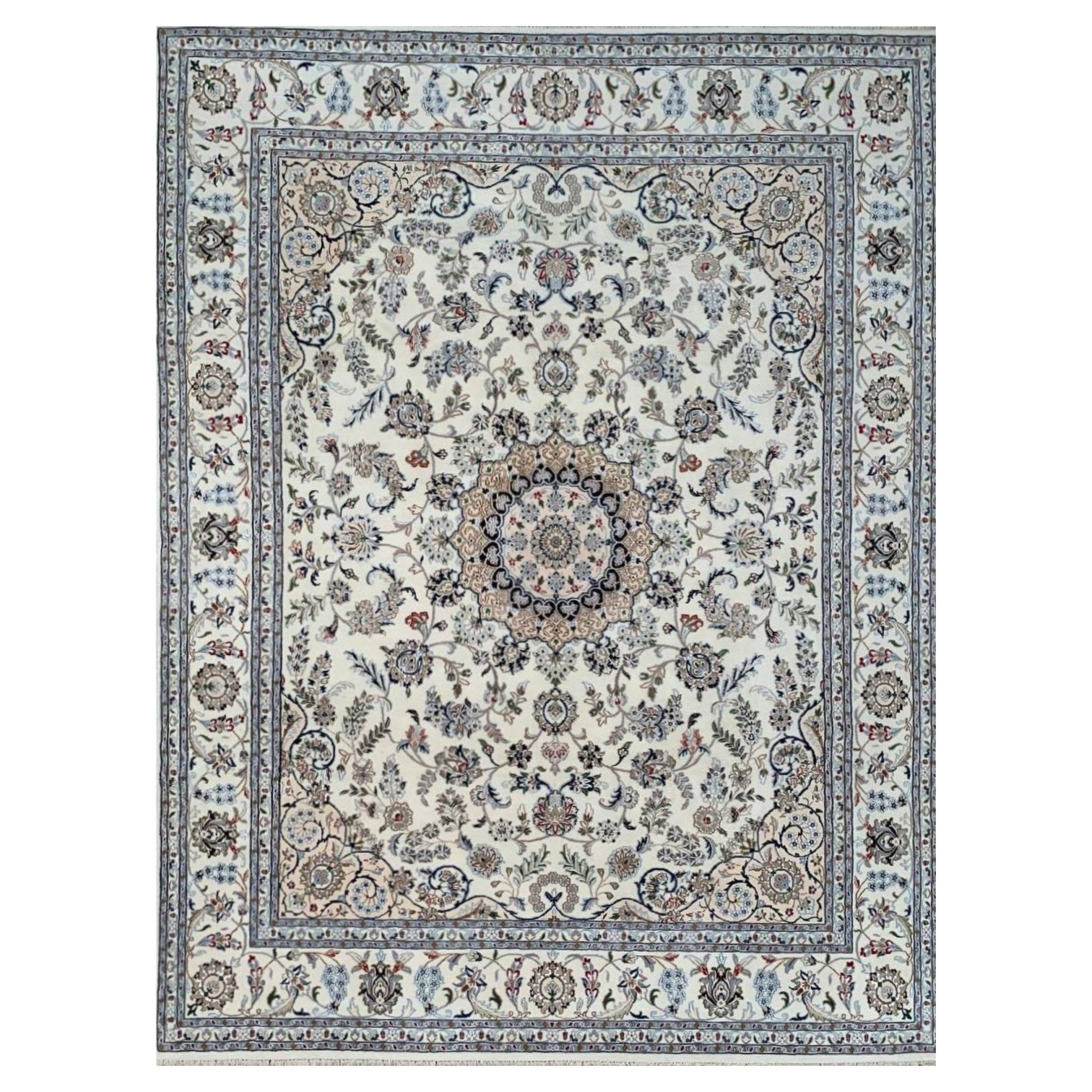 8x10 Hand Knotted Elegant Nain Wool Area Rug with Fine Detailing