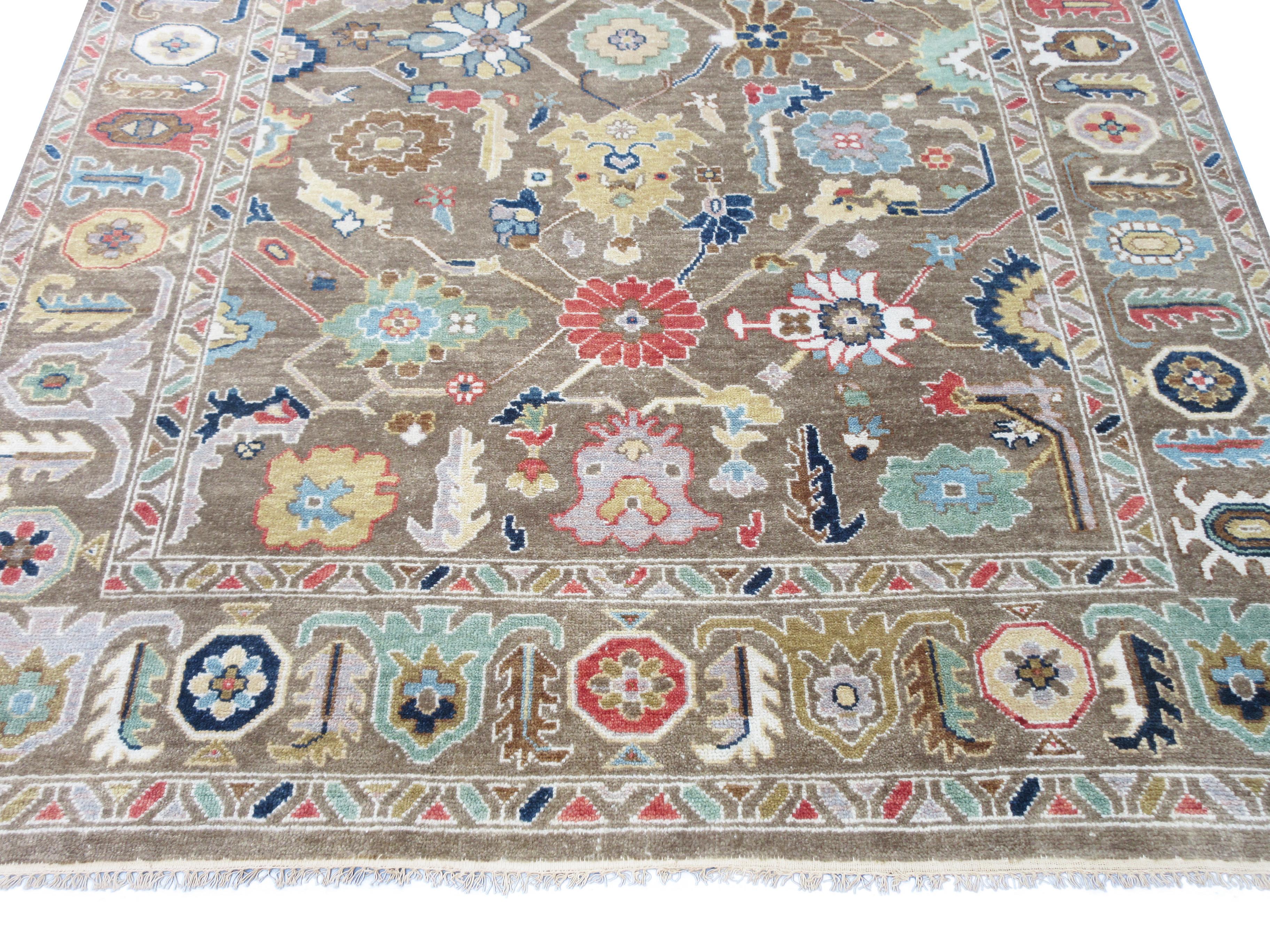 Contemporary Hand-Knotted Oushak For Sale