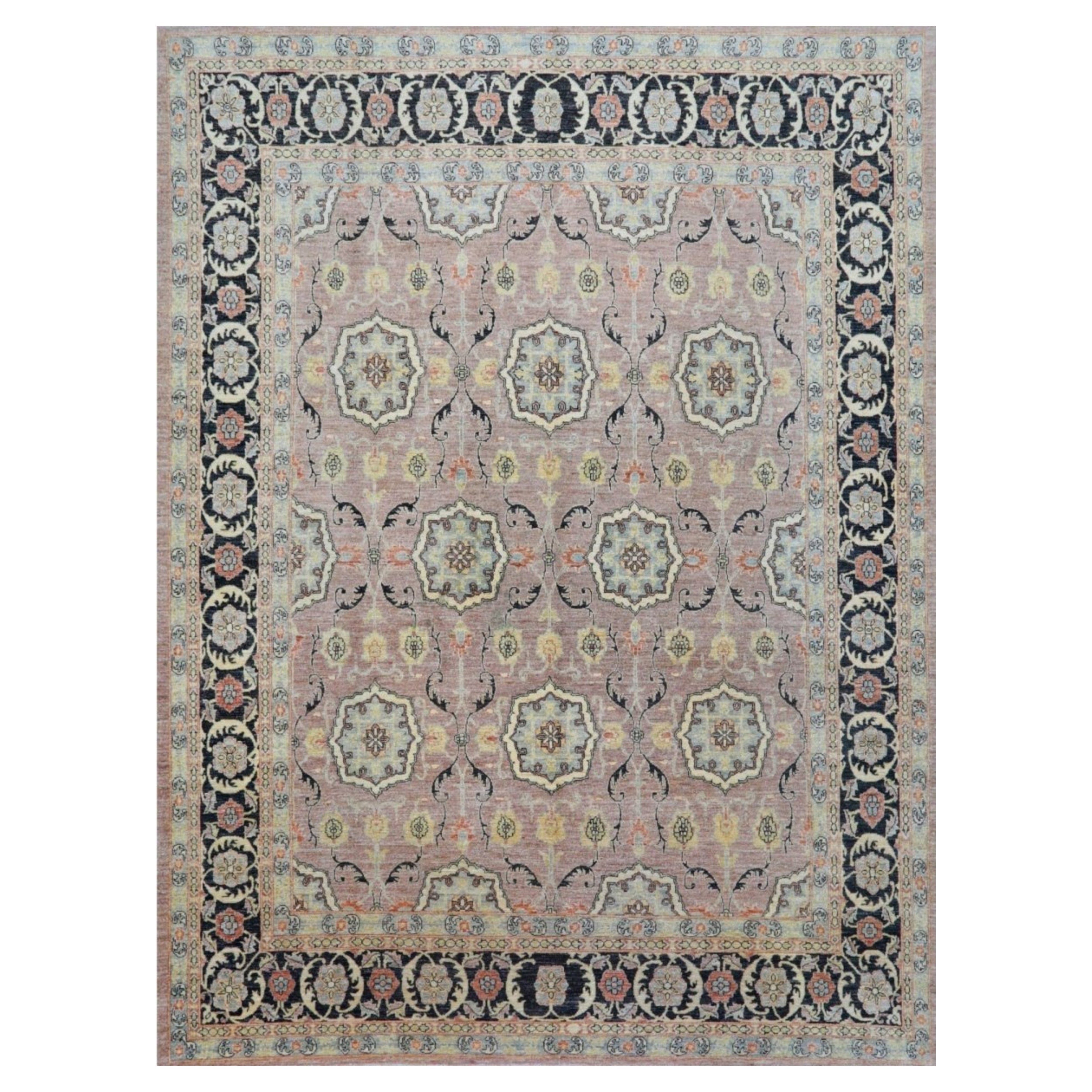 8x10 Hand Knotted Pakistani Wool Transitional Rug, 8x10 Geometric Design For Sale
