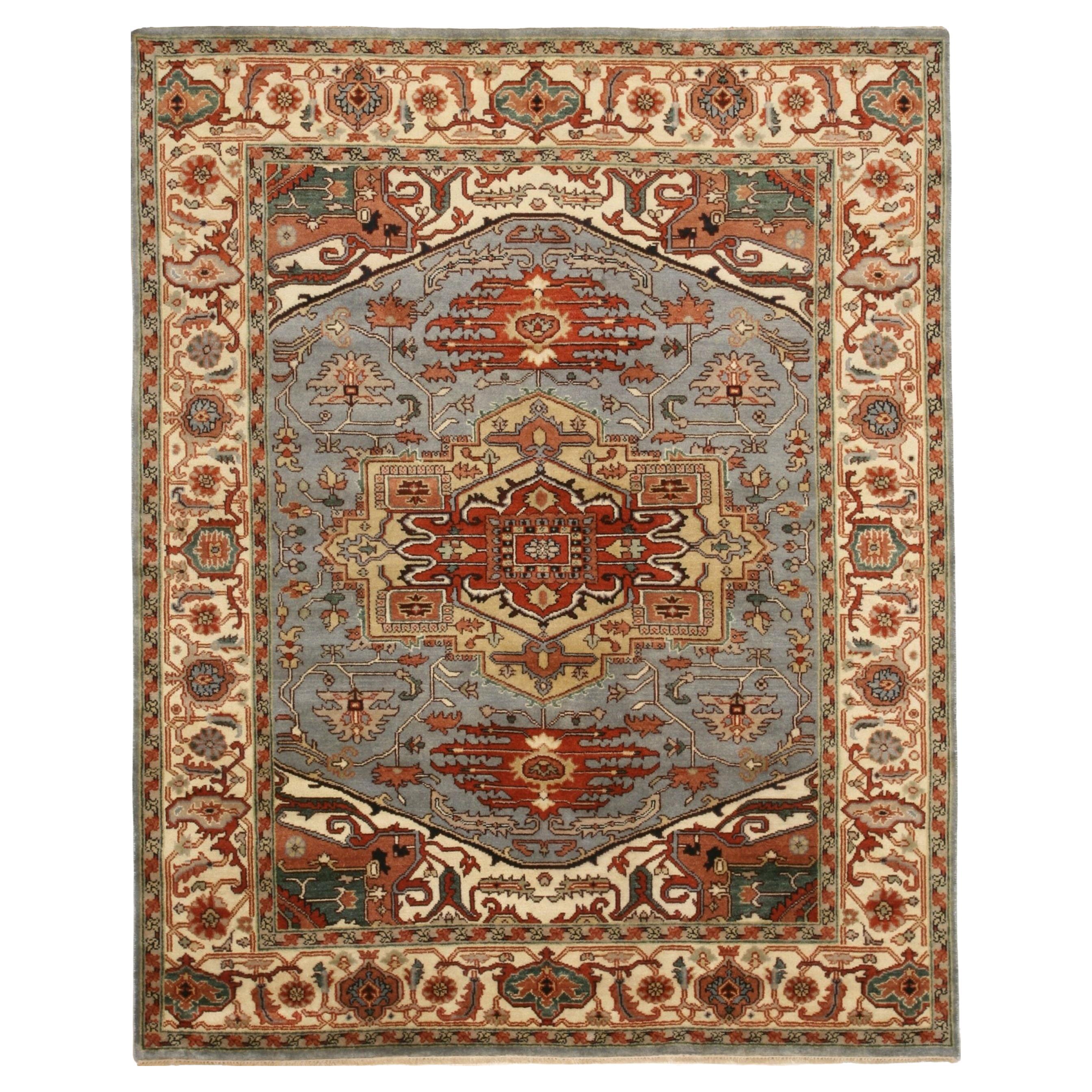 Tappeto 8x10 annodato a mano in lana Serene Blue Field Classico Tradizionale Moderno